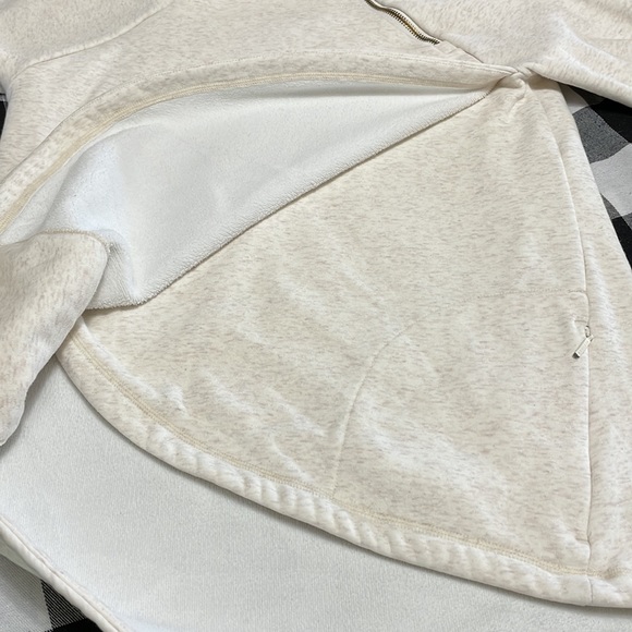 Athleta Cozy Karma Asymmetric Fleece Mock Neck Funnel Pullover Oatmeal Heather - Picture 8 of 16